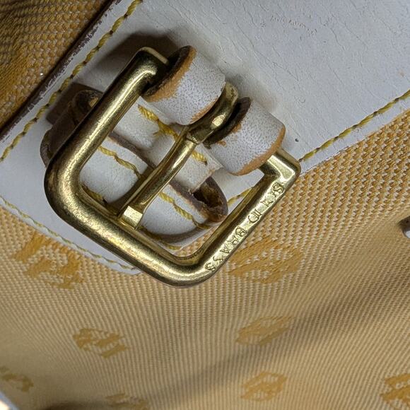Vtg 1990s Dooney & Bourke Yellow Monogram Canvas Leather Trim Buckle Bucket Bag - Picture 5 of 7